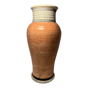 1996 Signed Native American Style Two Tone Crackle Glaze Raku Pottery Vase