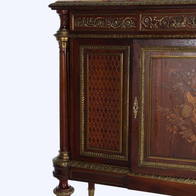French Louis XVI Rosewood, Kingwood, Mahogany & Ormolu Rouge Marble Top Credenza For Sale - Image 11 of 18