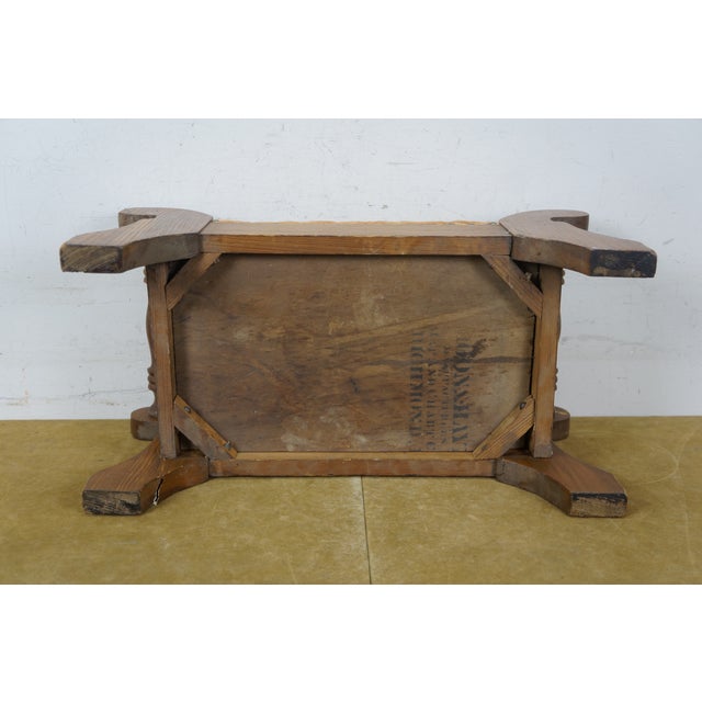 Antique Early American Pine Upholstered Needlepoint Foot Stool Ottoman Rest 11" For Sale - Image 11 of 14