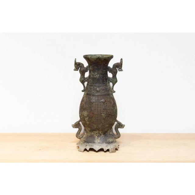 Chinese Antique Verdigris Chinese Bronze Vase For Sale - Image 3 of 8