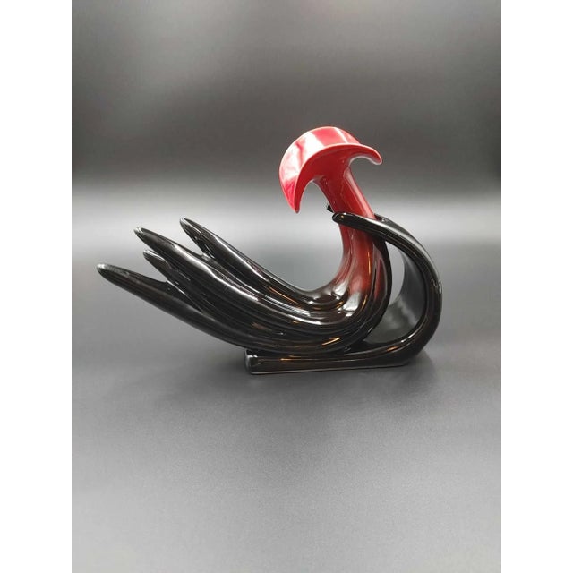 Art Deco Vintage Art Deco Vase Rooster Red Black Ceramic Bird, 1980s For Sale - Image 3 of 12