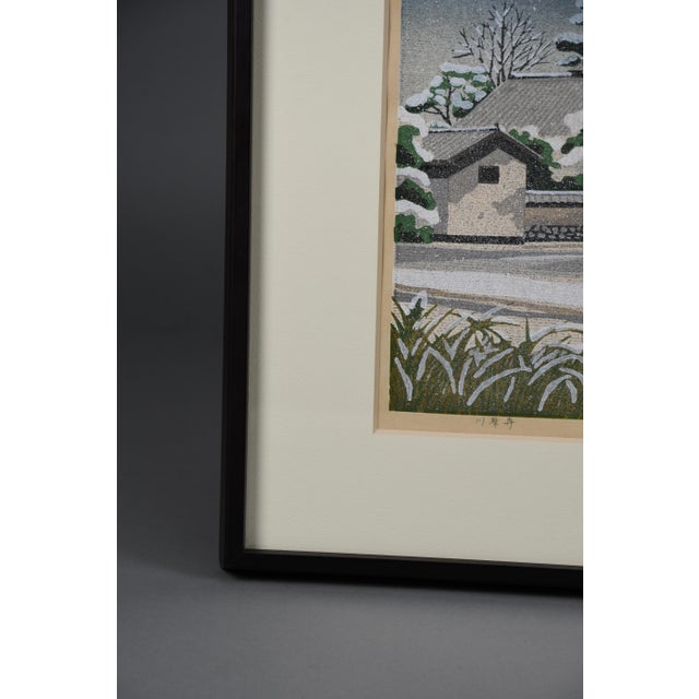 Masao Ido, Snowfall at Kawaradera, 1987, Woodblock Print, Framed For Sale - Image 4 of 12