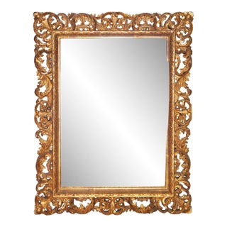 Neoclassical Baroque Gold Foil Hand Carved Wooden Mirror, 1970 For Sale