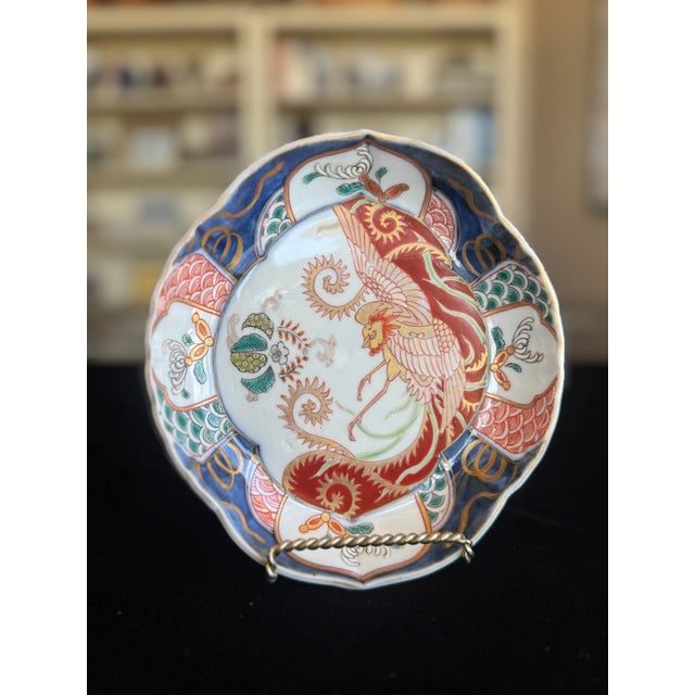 Antique Japanese Imari Porcelain Dish With Phoenix and Gilt, Late Edo / Early Meiji For Sale - Image 4 of 13