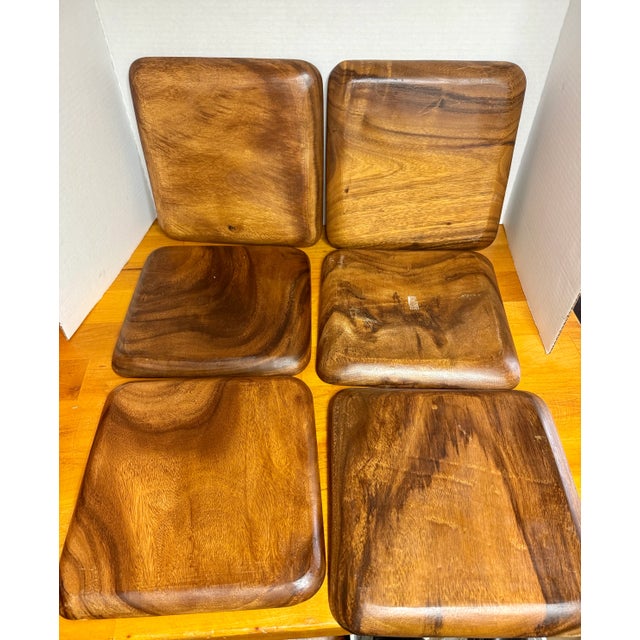 Vintage Teak-Wood Serving Plates Set of 6 For Sale - Image 4 of 6