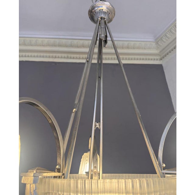 Art Deco Chandelier in Nickel-Plated Bronze by Georges Leleu Jehel, 1930 For Sale - Image 17 of 18