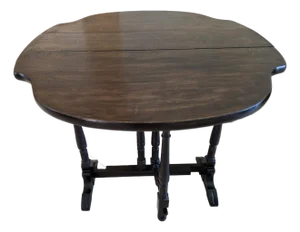 Antique Jacobean Revival Gateleg Drop-Leaf Table With Bobbin Turned Legs