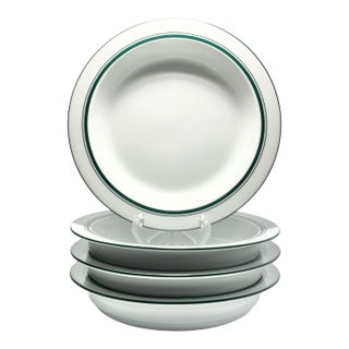 1990s Dansk “Christianshavn, Green” Set of 4 Porcelain Rim Soup Bowls For Sale