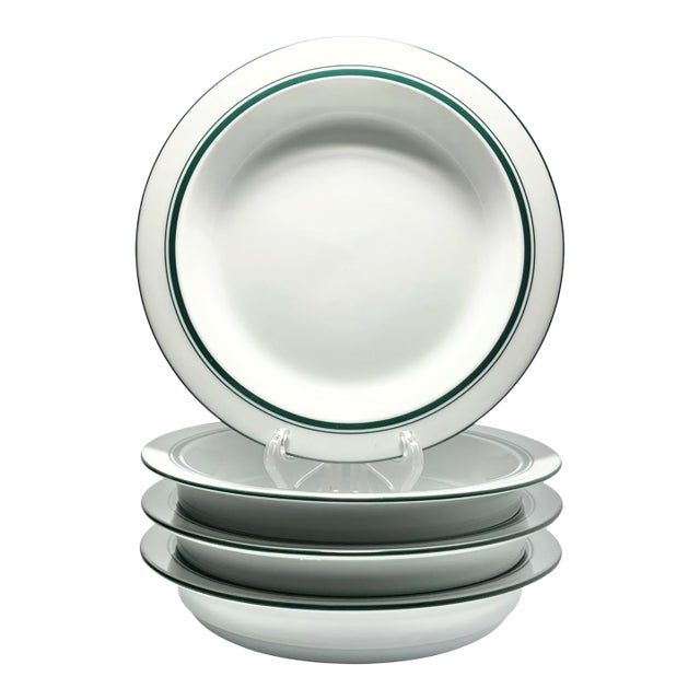 1990s Dansk “Christianshavn, Green” Set of 4 Porcelain Rim Soup Bowls For Sale