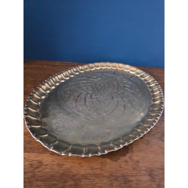 Large Vintage Islamic Hand Engraved Brass Tray With Arabic Calligraphy For Sale - Image 12 of 18
