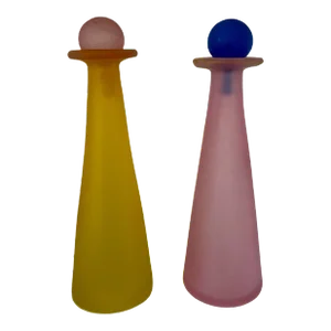 Vintage Blown Art Murano Glass Decanter Bottle by Antichiangeli, Made in Italy - Set of 2