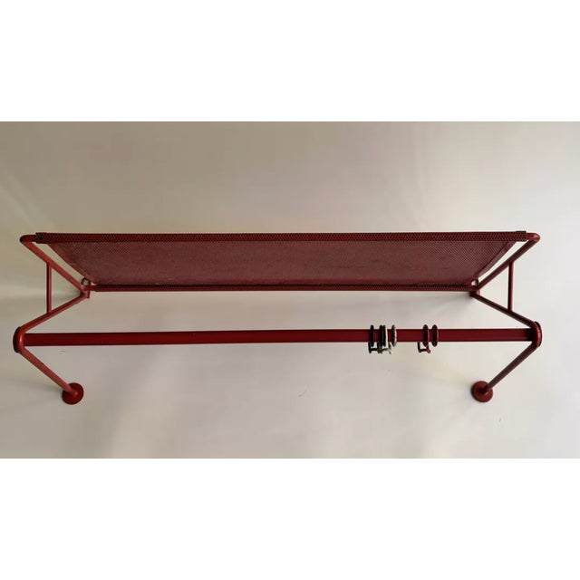 Industrial Vintage Red Perforated Metal Shelf, 1970 For Sale - Image 3 of 5