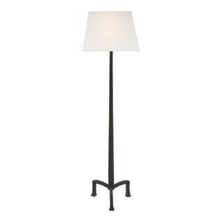 Chapman & Myers by Visual Comfort Signature Strie Floor Lamp in Aged Iron with Linen Shade For Sale
