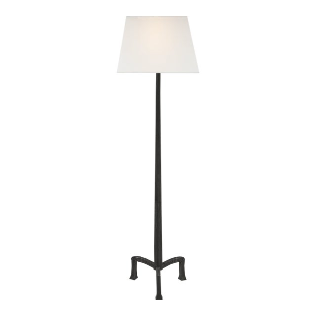 Chapman & Myers by Visual Comfort Signature Strie Floor Lamp in Aged Iron with Linen Shade For Sale