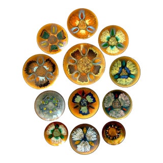 20th C. MCM Copper and Enamel Signed Edwards Star Plates for Gump’s - A 12 Piece Set For Sale