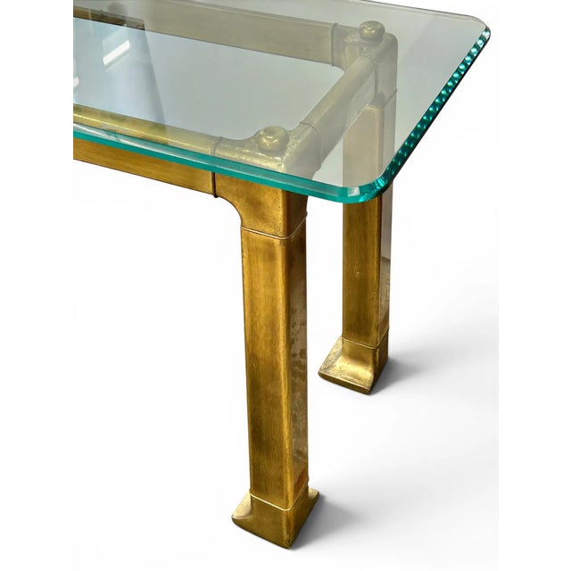 Mid 20th Century Attributed Mastercraft Brass & Glass Console Table For Sale - Image 9 of 11