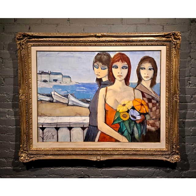 French Charles Levier "Three Parisian Women by the Beach"1960s Oil Painting For Sale - Image 3 of 14
