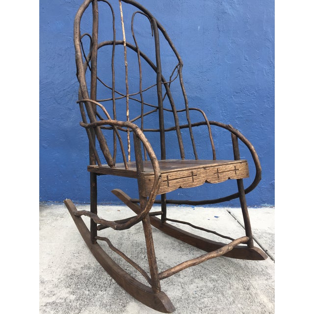 Antique Adirondack Twig & Oak Rocking Chair Chairish