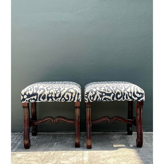 Coffee Vintage Carved Wood Low Stools - A Pair For Sale - Image 8 of 12