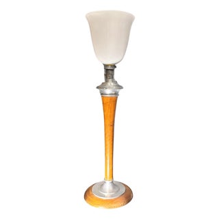 Art Deco Table Lamp in Wood and Opaline Glass from MAZDA, France, 1920s For Sale