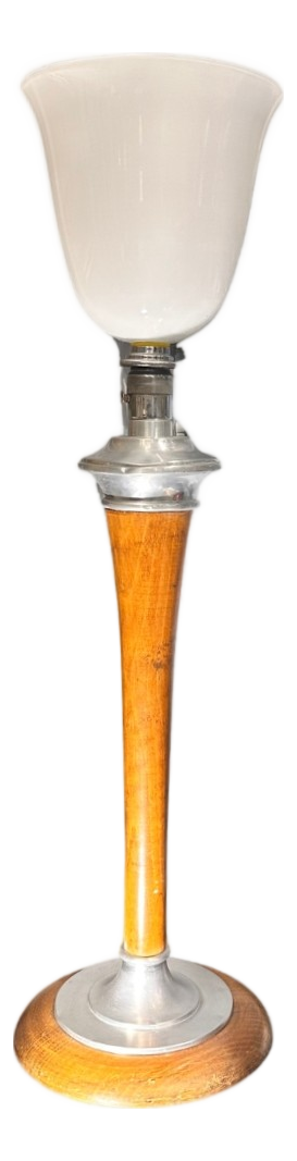 Art Deco Table Lamp in Wood and Opaline Glass from MAZDA, France, 1920s