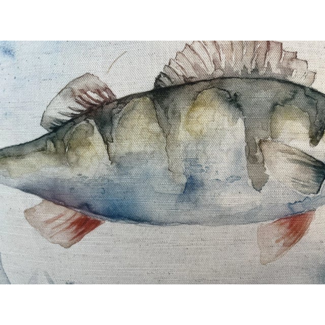 16" Square Decorative Toss Pillow Whimsically Embellised With a Stately Yellow Perch /Fish - Made in the U K For Sale In Dallas - Image 6 of 12