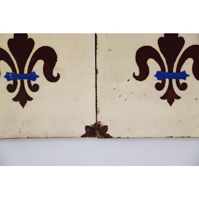 Late 19th Century Fleur De Lis Set of Four Large Tiles, Portuguese For Sale - Image 6 of 12