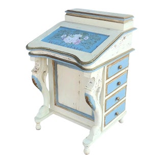 Very Cute Artisan Painted Vintage 1990s Captains Davenport Desk For Sale