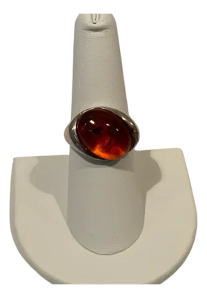 1970s Sterling Silver Baltic Amber Cabochon Ring Size 7.5