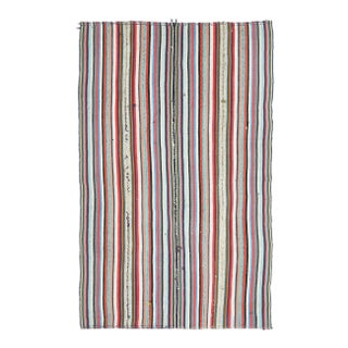 Vintage Turkish Oushak Handmade Wool Cotton Pink Kilim Area Rug For Sale