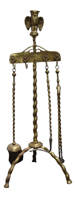 Vintage French Country Gold Metal Fireplace Tools W Owl Motif
