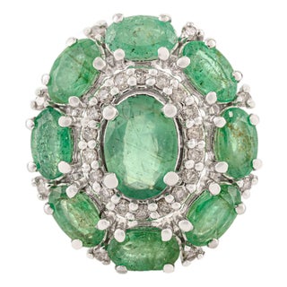 Vintage Oval Emerald & 0.32 CTW Diamond Statement Pendant in 925 Silver by Carat&her For Sale