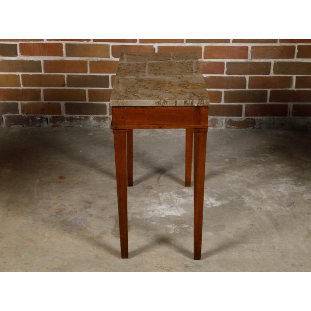Walnut French 19th Century Console Table with Variegated Marble Top For Sale - Image 4 of 12