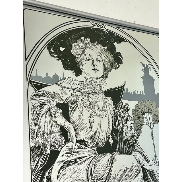 Vintage Art Nouveau Mirror with Christmas Noel Motif by Alphonse Mucha, 1960s For Sale - Image 9 of 16