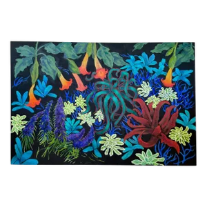 “Trumpet Flowers in the Night Garden” Oil on Canvas Landscape Painting by Mary Alice Copp -