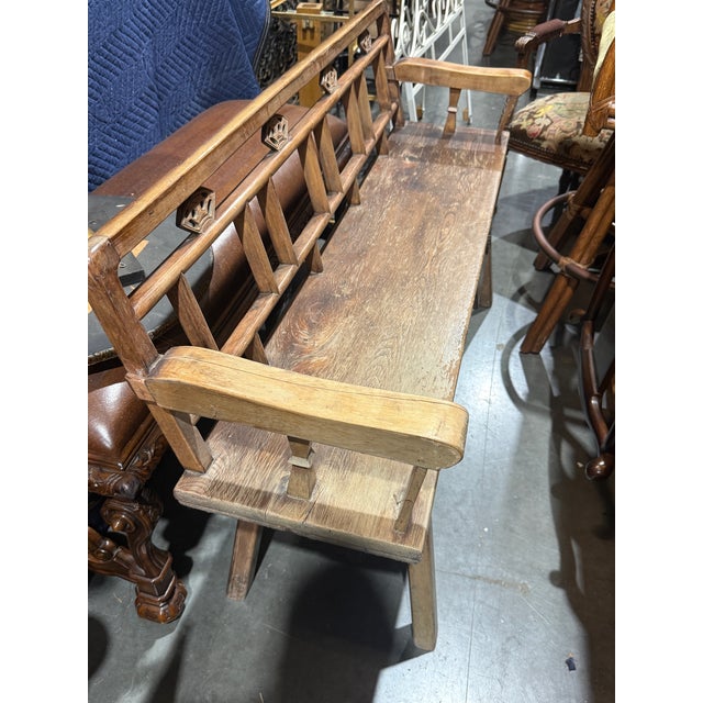 Vintage Rustic Chinoiserie Teak Bench W Two Drawers For Sale - Image 15 of 17