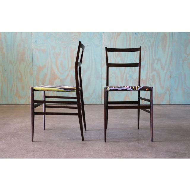 Brown 1950s Gio Ponti Super Leggera Chairs New Josef Frank Hawaii Fabric, Attributed For Sale - Image 8 of 16