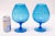 1950s Empoli-Style Blue Glass Dimpled Goblet Vases - a Pair For Sale - Image 5 of 10