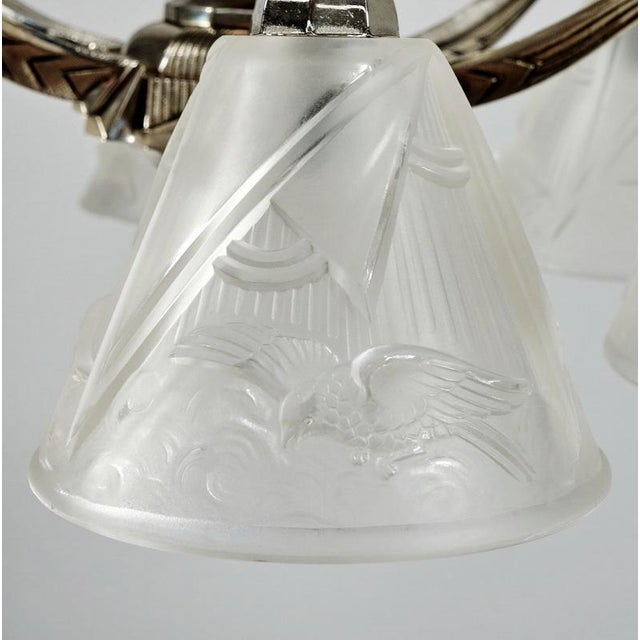 Hettier Vincent & Hanots French Art Deco Birds Glass Chandelier - 1930s For Sale - Image 9 of 14