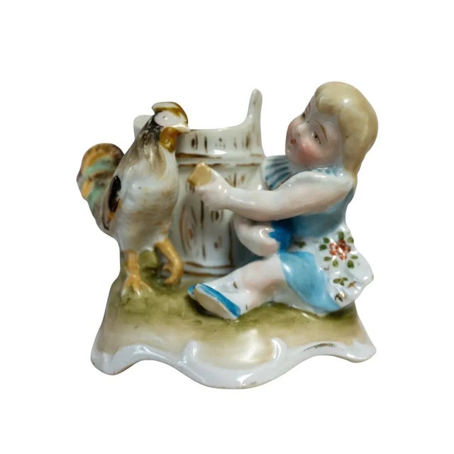 White Late 19th Century Girl Feeding Chicken Porcelain Match Striker / Holder For Sale - Image 8 of 8