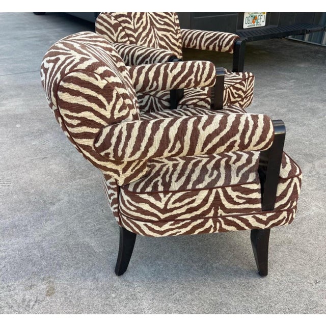Larry Laslo for Directional Zebra Pattern Wood Frame Lounge Club Chairs, a Pair For Sale - Image 10 of 12