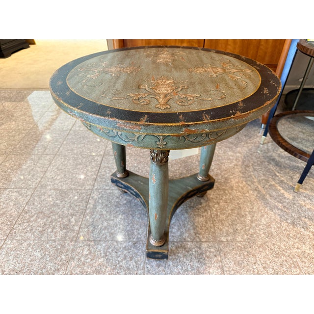 Neoclassical Harden Charming Hand-Painted Neoclassical Side Table Round Table For Sale - Image 3 of 8
