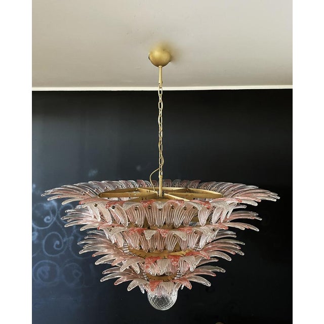 Palmette Ceiling Light Four Levels with 163 Pink and Trasparent Glasses, 1990s For Sale - Image 4 of 18