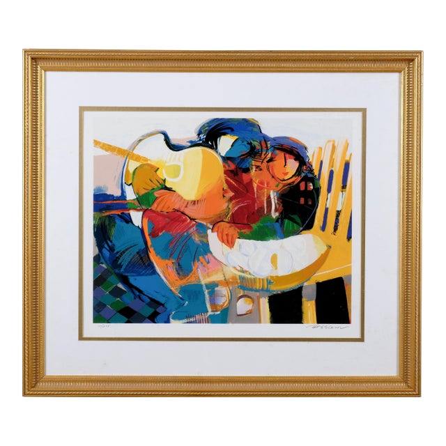 Hessam Abrishami "Figures With Guitar" Hand Signed and Numbered Limited Edition Lithograph 10/295 Framed and Matted For Sale