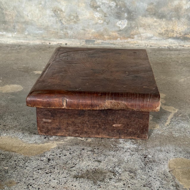 Wood Small Side Stool in Thick Brown Upcycled Teak, 1990s For Sale - Image 7 of 11