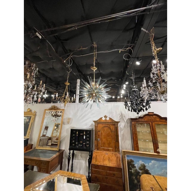 Metal Modern Fontano Green Murano Glass & Brass Sputnik Chandelier For Sale - Image 7 of 8