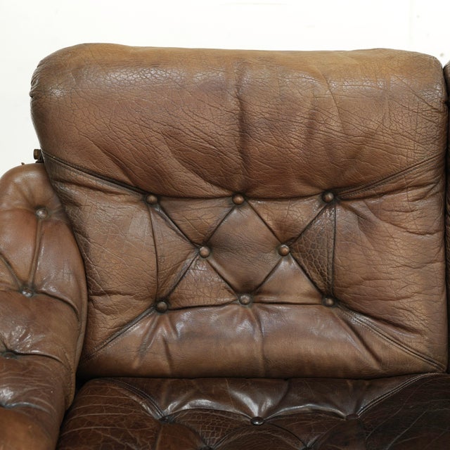 1970s Danish Brown Leather Tufted Sofa For Sale - Image 13 of 18