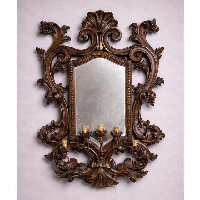 19th Century Large Louis XV Venetian Wall Mirror with Five Light Arms, 1890s For Sale - Image 5 of 5