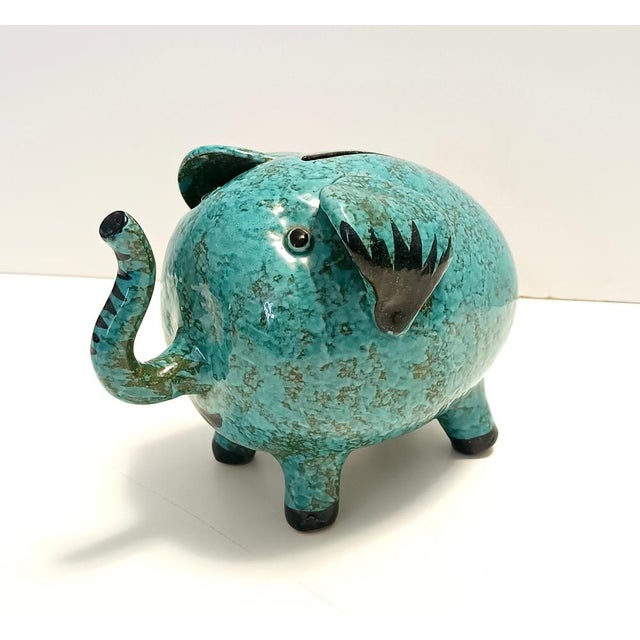 Vintage Teal Ceramic Elephant Moneybox from Fratelli Fanciullacci, 1960s For Sale - Image 11 of 16