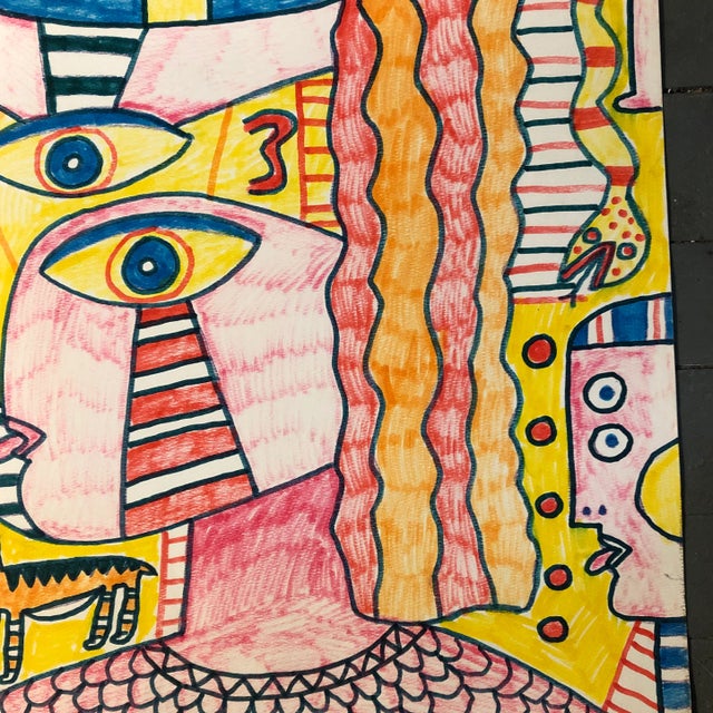 Original Vintage Outsider Art 1990’s “The King of Babylon” Colored Marker Drawing For Sale - Image 4 of 7